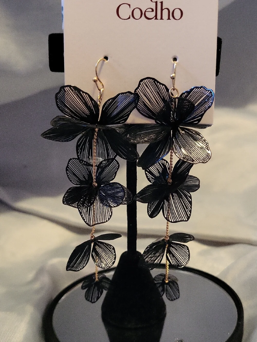 Camila Coelho Black Floral Drop Earrings Brand New Te